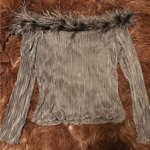 Jackie Jon Black Off-Shoulder Top with Faux Fur